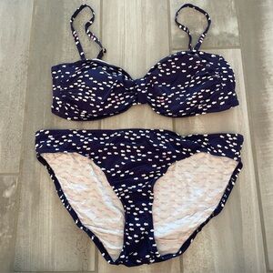 NWOT Lilly Pulitzer Navy Fish Print 2 Piece Bikini Swimsuit Top Bottom Large